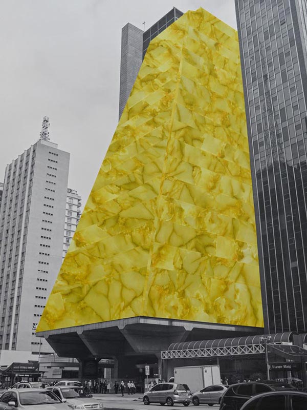 Proyecto de arquitecturas revestidas (Sao Paulo # 1). 2013, colagem, fotografia preto e branca, papel contact, 105 x 75 cm