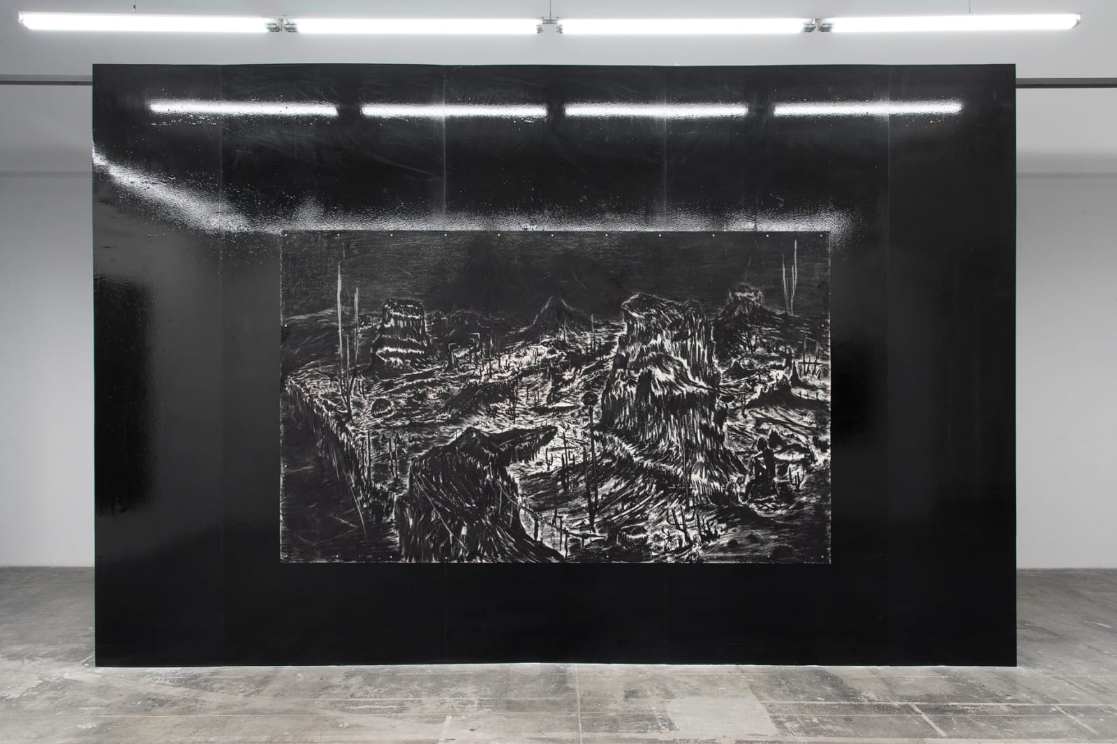 	HUMANITO, 2023,

	charcoal on paper

	188 x 300 cm