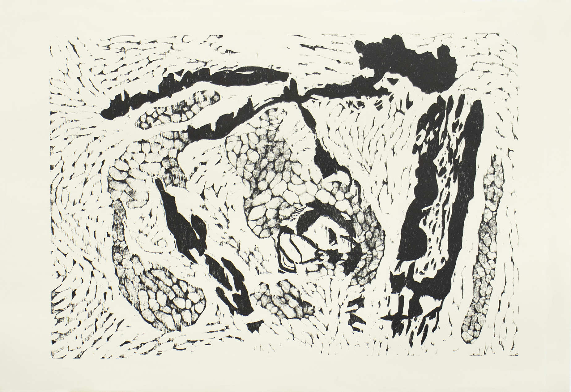 	Sem t&iacute;tulo [trabalho da s&eacute;rie Bruma I],&nbsp;2025

	Xilogravura sobre papel

	66 x 91cm