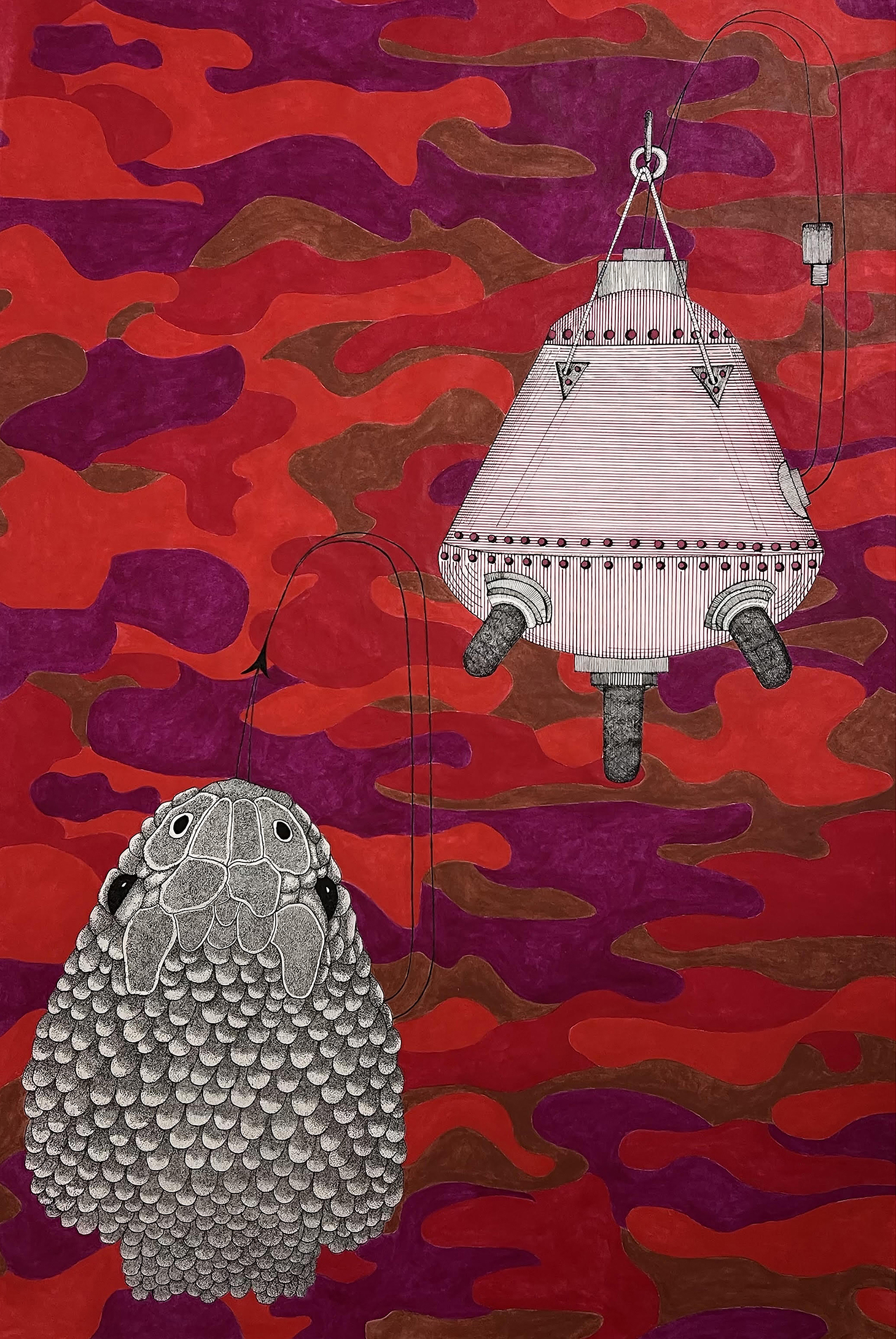 	Thereza Salazar, 2024, S&eacute;rie Camuflagens, desenho nanquim, tinta acr&iacute;lica sobre papel japon&ecirc;s, 94 x 64cm