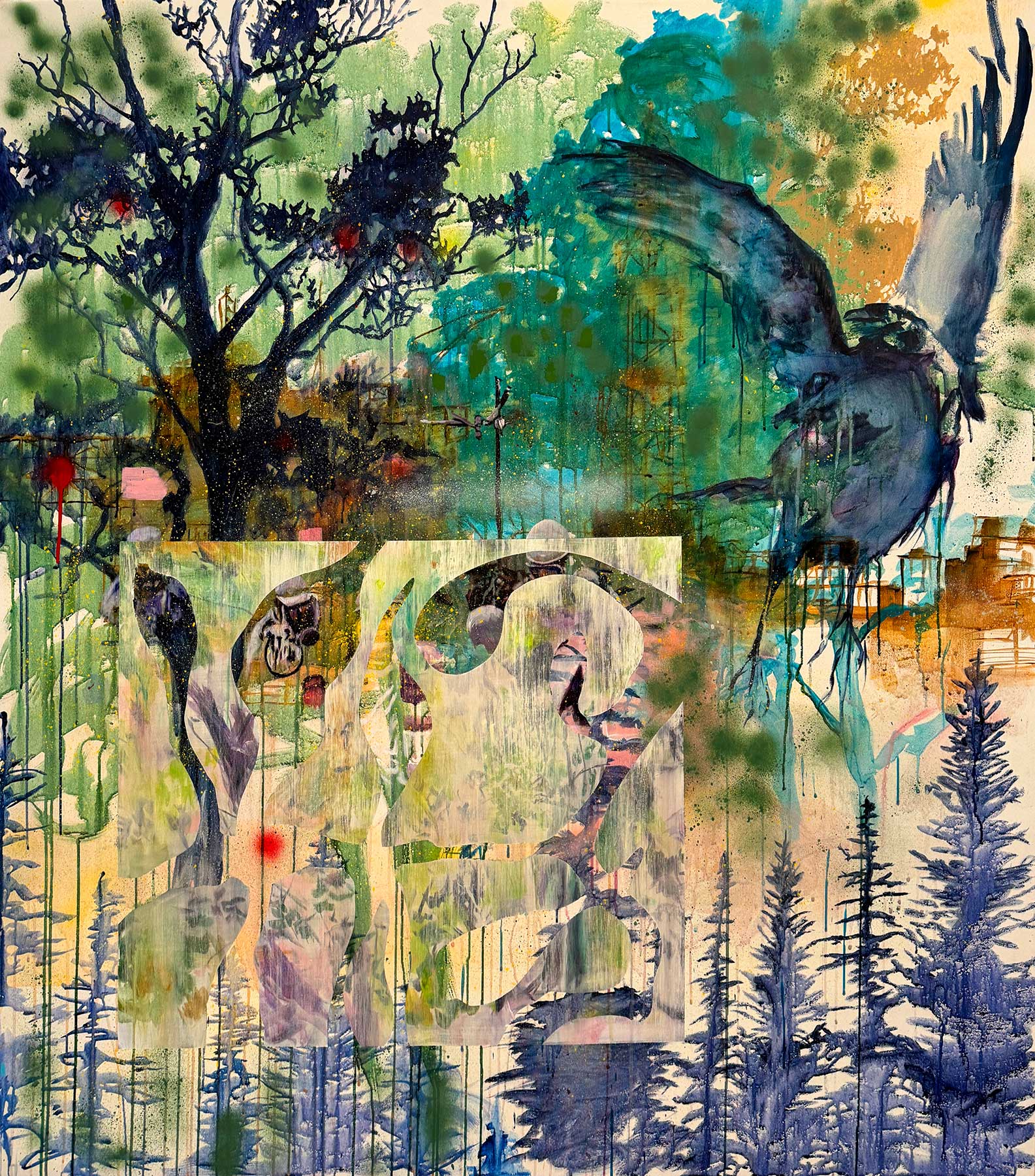 	"Green as a Stem", 2025, &oacute;leo, acr&iacute;lica e esmalte sobre tela. 150 &times; 130 cm

	Foto: Jet Pascua.